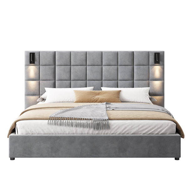 Upholstered Headboard King Bed (96'')
