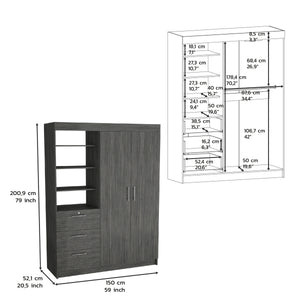 3-Tier Shelf and Drawers Armoire (59'')