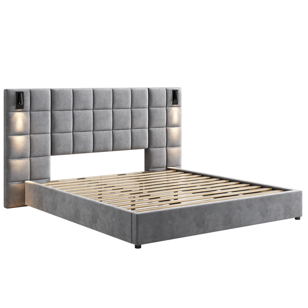 Upholstered Headboard King Bed (96'')