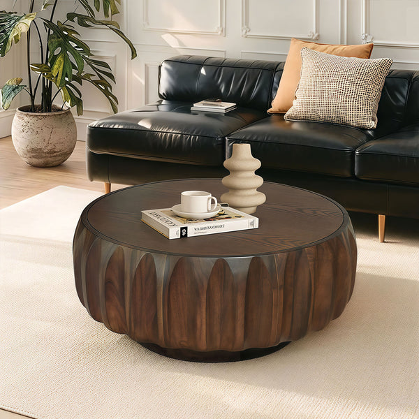 Round Carved Pattern Coffee Table (31'')