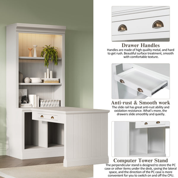 Modern Writing Desk with Bookshelf (35'')