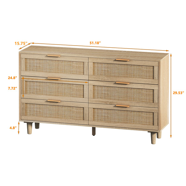 6-Drawers Rattan Dresser (51'')