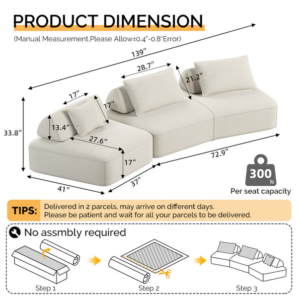3-Piece Modular Sectional (139'')