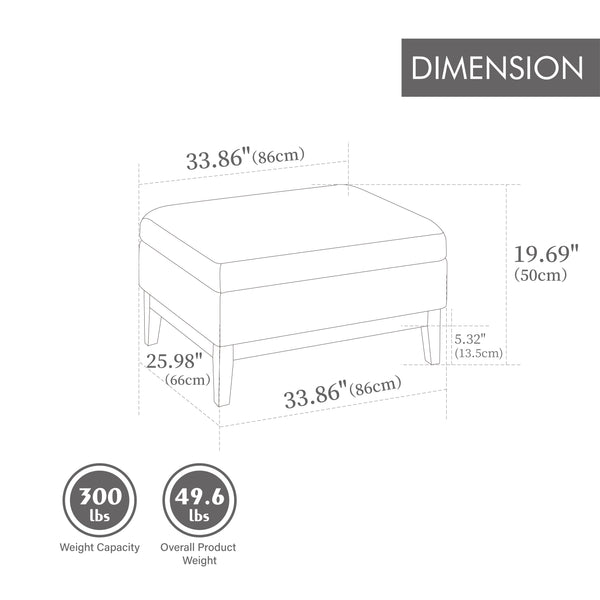Wood Base Storage Ottoman (33'')