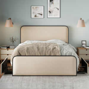 Curved Upholstered Headboard Bed (84'')