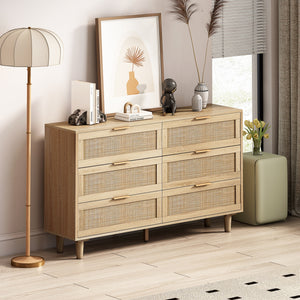 6-Drawers Rattan Dresser (51'')
