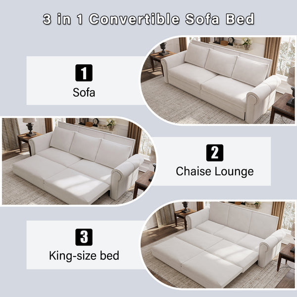 Convertible Velvet Sleeper Sofa (93'')