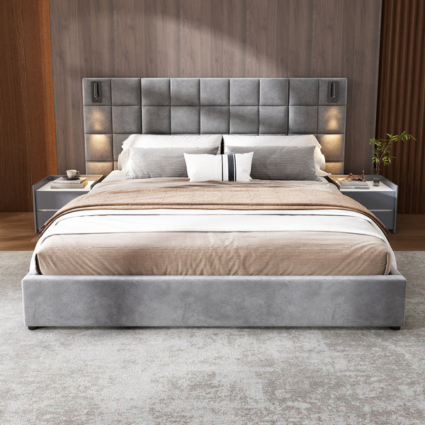 Upholstered Headboard King Bed (96'')