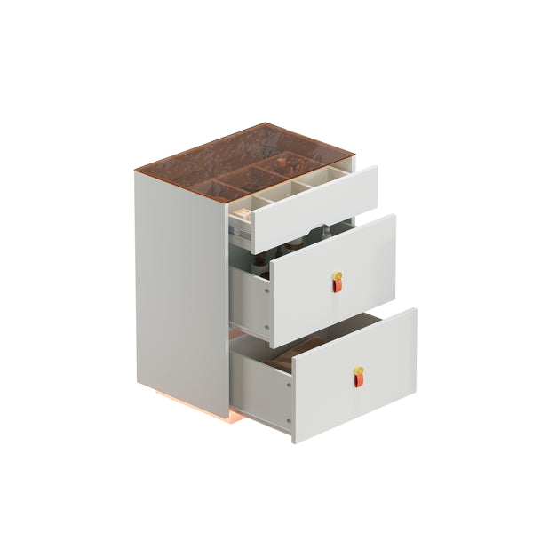 3-Drawer Glass Top Nightstand (30'')