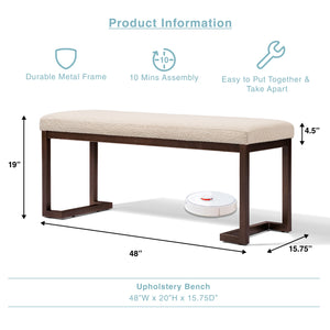 Metal Frame Upholstered Bench (48'')