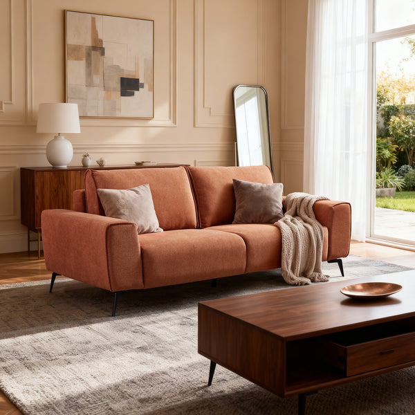 Vora Orange Chenille Modern Sofa (86'')