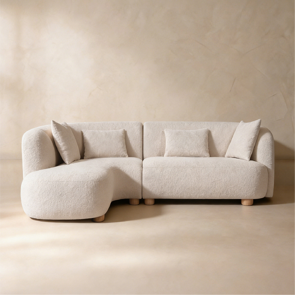 Capri White Bouclé Curved Sectional Sofa (101")
