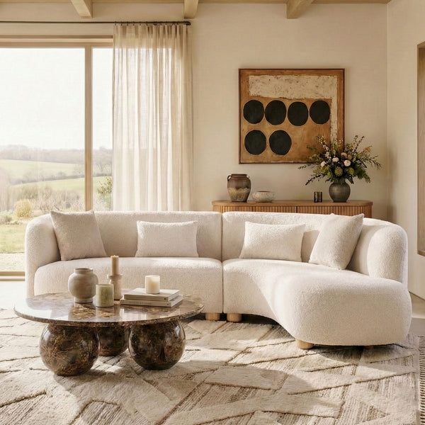 Capri White Bouclé Curved Sectional Sofa (101")