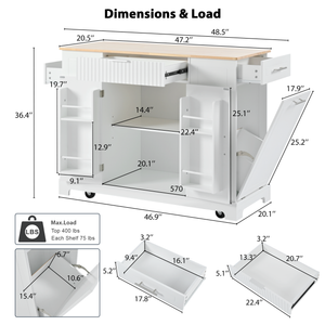 Fluted Storage Kitchen Island (48'')