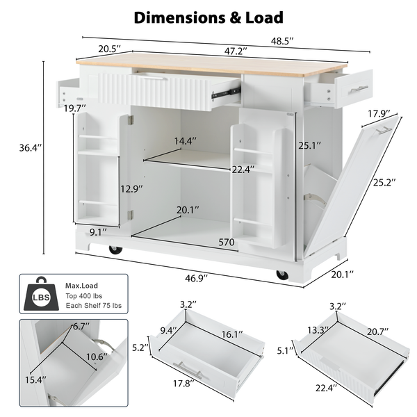 Fluted Storage Kitchen Island (48'')