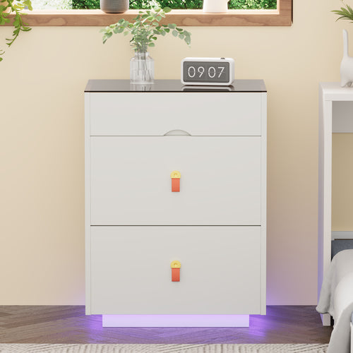 3-Drawer Glass Top Nightstand (30'')