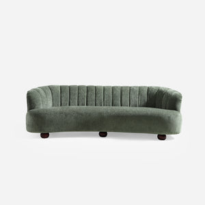 Velaf Green Chenille Curved Channeled Sofa (87'')