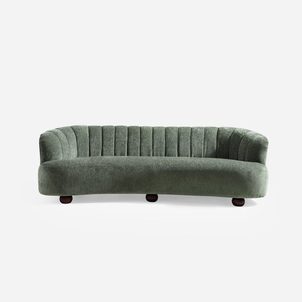 Velaf Green Chenille Curved Channeled Sofa (87'')