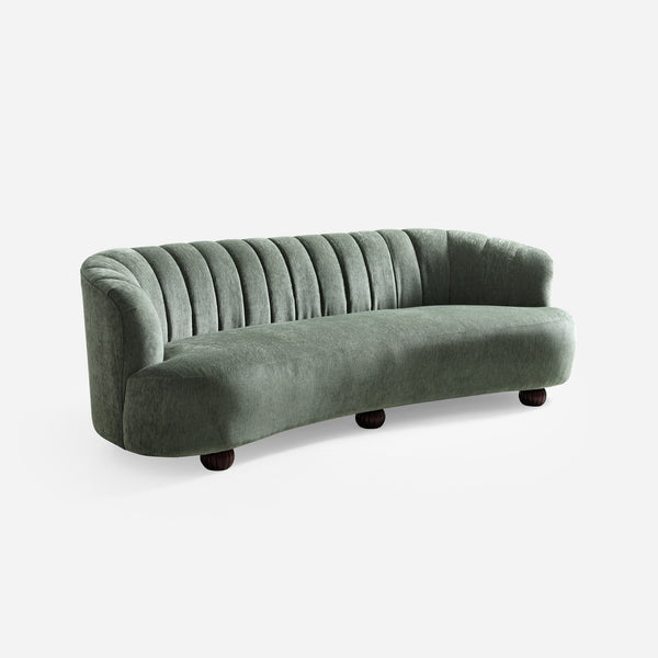 Velaf Green Chenille Curved Channeled Sofa (87'')