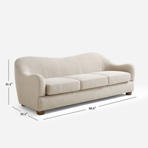 Wave White Bouclé Curved Sofa (86'')