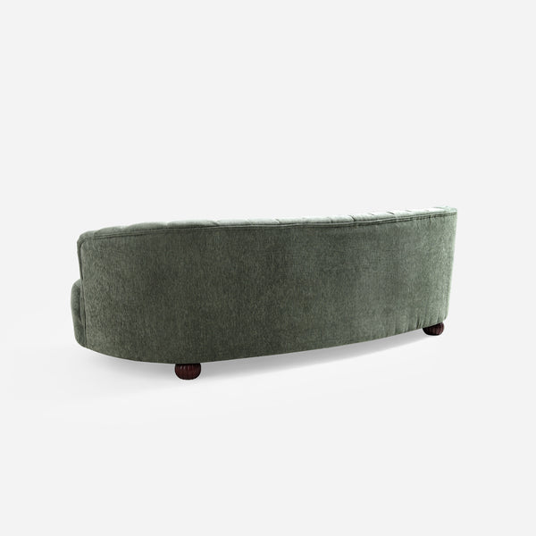 Velaf Green Chenille Curved Channeled Sofa (87'')