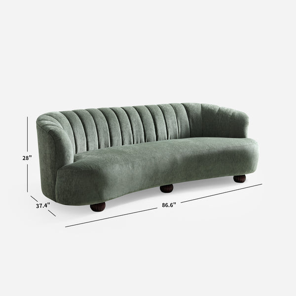 Velaf Green Chenille Curved Channeled Sofa (87'')