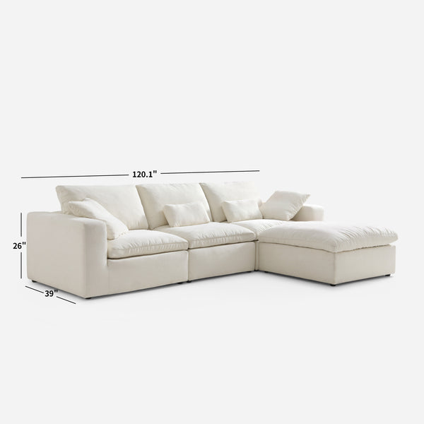Luvia White Chenille Modular Sectional Sofa with Ottoman (120")