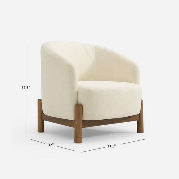 Giverny White Cotton & Linen Barrel Accent Chair