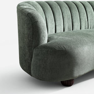 Velaf Green Chenille Curved Channeled Sofa (87'')