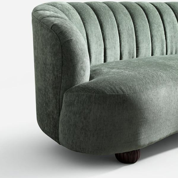 Velaf Green Chenille Curved Channeled Sofa (87'')