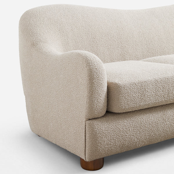 Wave White Bouclé Curved Sofa (86'')