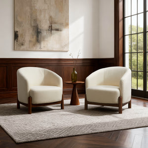 Giverny White Cotton & Linen Barrel Accent Chair