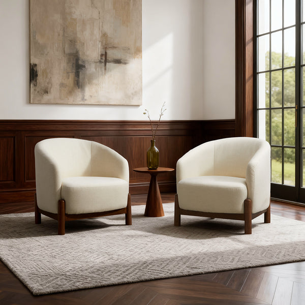 Giverny White Cotton & Linen Barrel Accent Chair