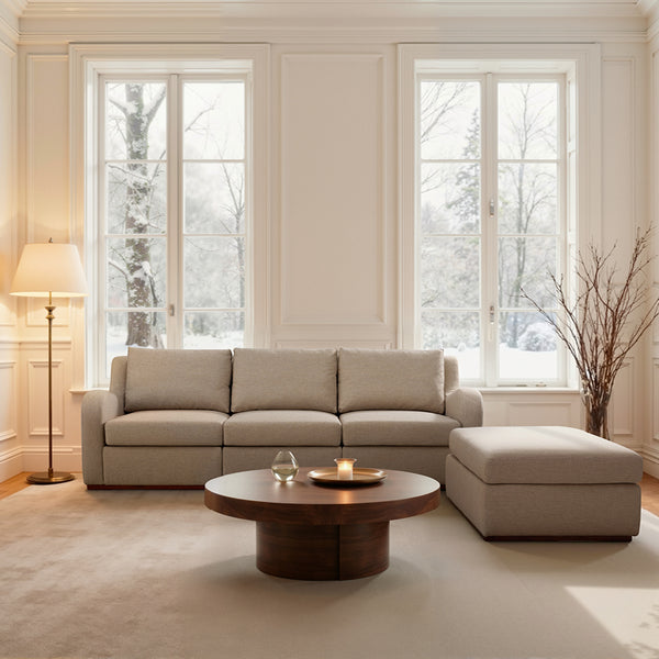 Arden Beige Cotton & Linen Sofa with Ottoman (114")