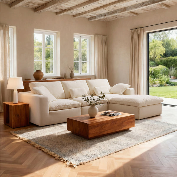 Luvia White Chenille Modular Sectional Sofa with Ottoman (120")