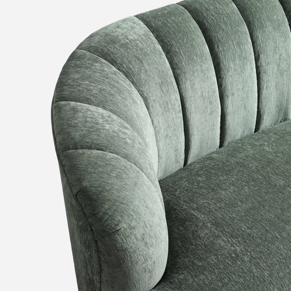 Velaf Green Chenille Curved Channeled Sofa (87'')