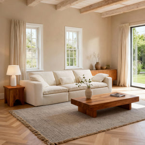 Luvia White Chenille Modular Sectional Sofa with Ottoman (120")