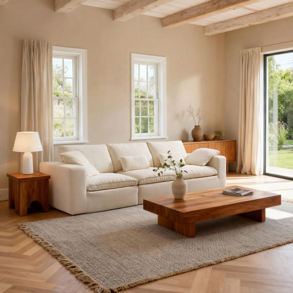 Luvia White Chenille Modular Sectional Sofa with Ottoman (120")