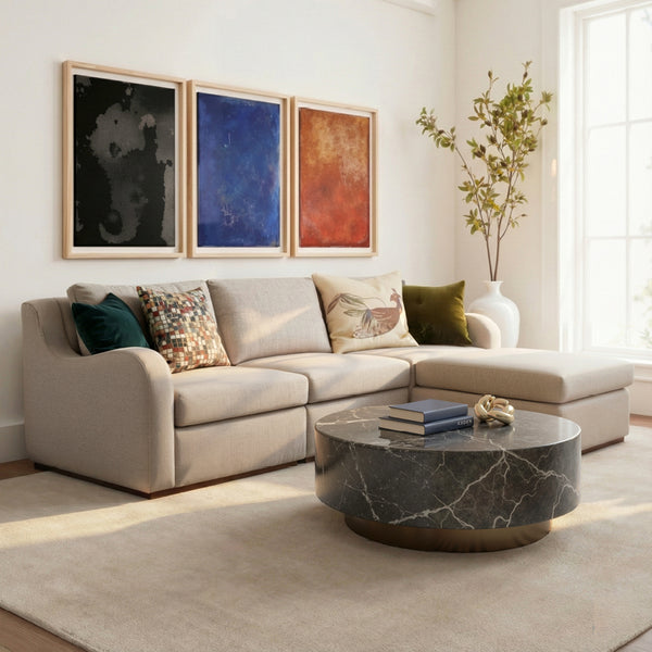 Arden Beige Cotton & Linen Sofa with Ottoman (114")