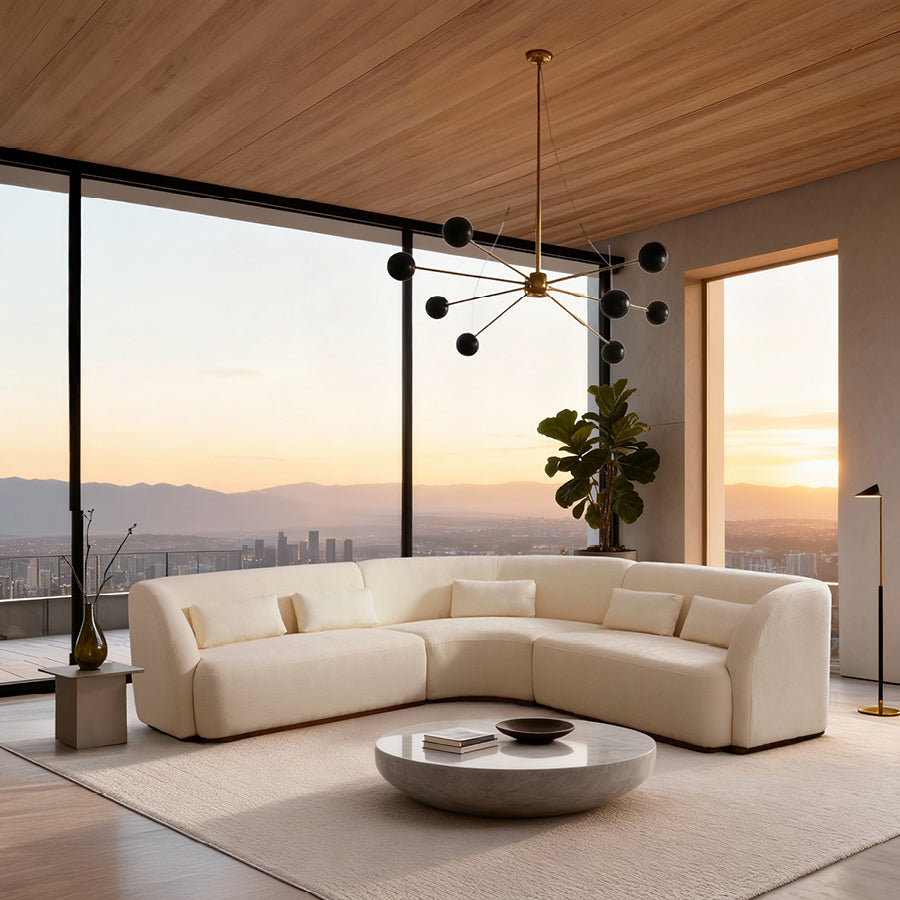 Giverny White Cotton & Linen Curved Sectional Sofa (158")