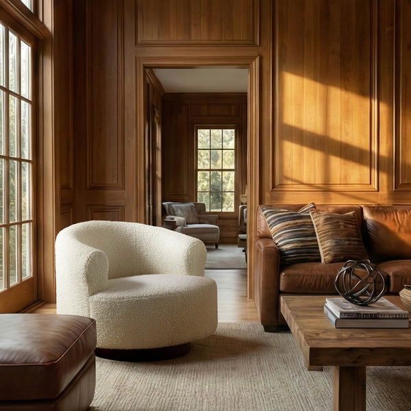 Floccus White Bouclé Round Swivel Chair