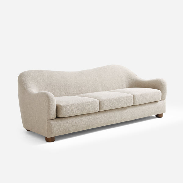 Wave White Bouclé Curved Sofa (86'')