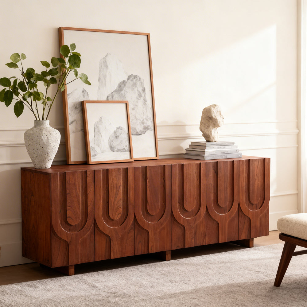 Vidar Carved Mindi Wood Media Console (78")