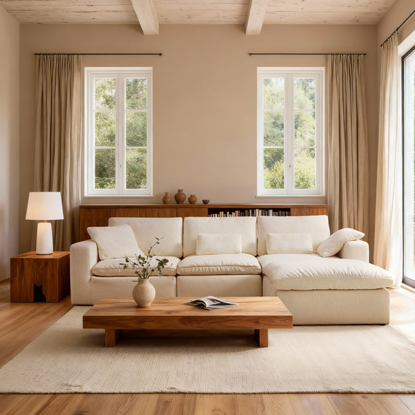 Luvia White Chenille Modular Sectional Sofa with Ottoman (120")