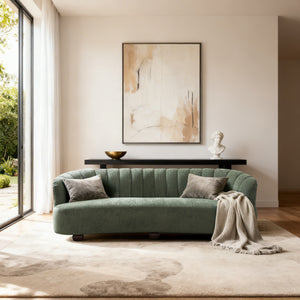 Velaf Green Chenille Curved Channeled Sofa (87'')