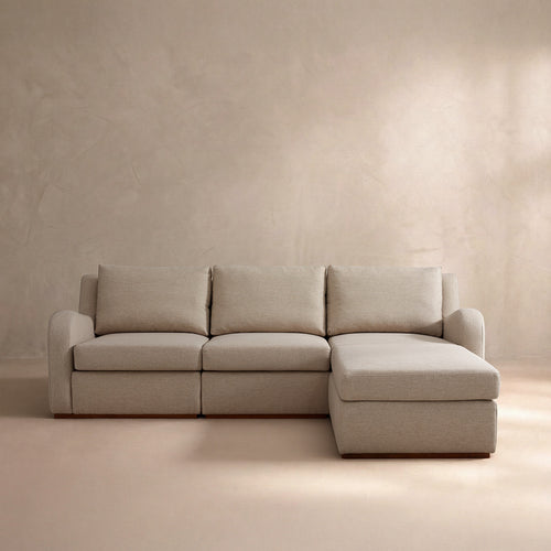 Arden Beige Cotton & Linen Sofa with Ottoman (114")