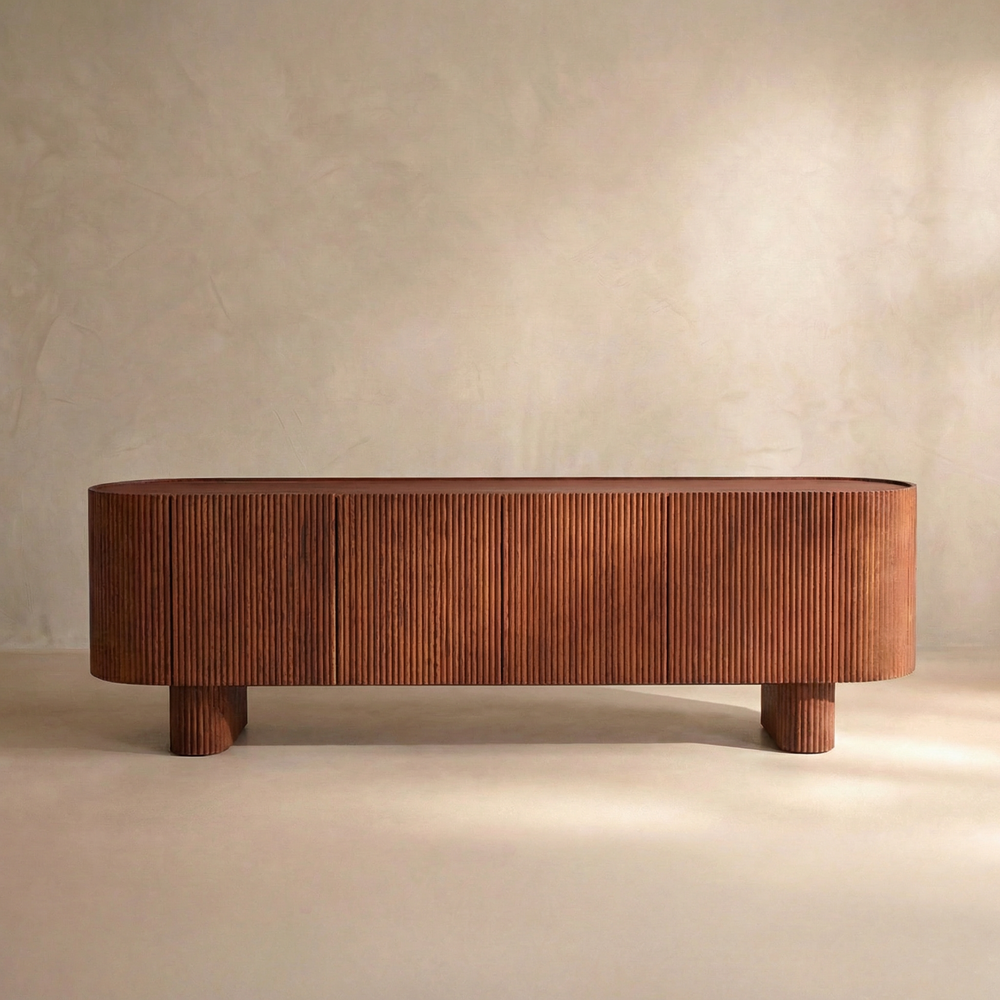 Esmond Walnut Fluted Media Console (84")