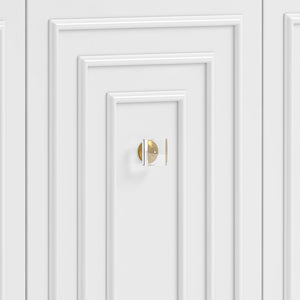 Close-up of a white 3-door sideboard door with a gold doorknob