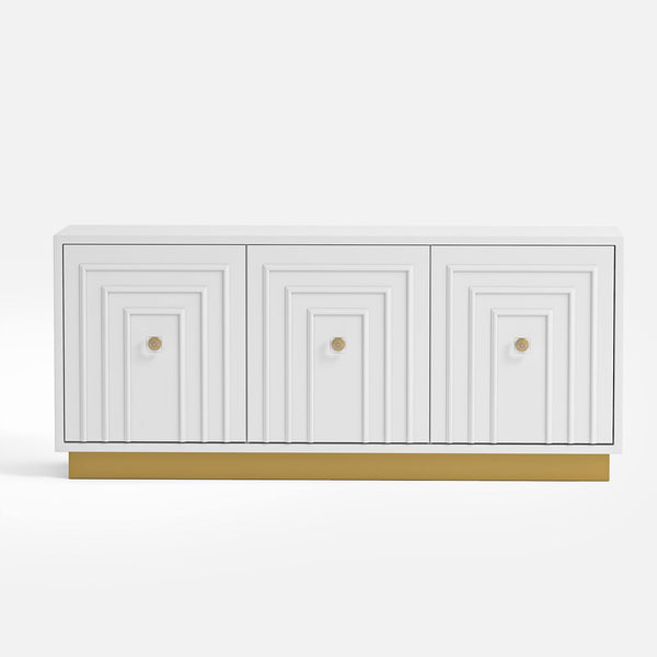 White cabinet with gold accents on a white background