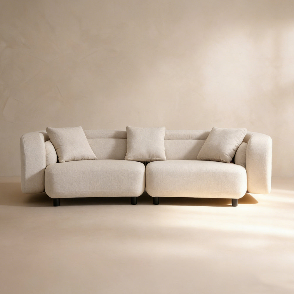 Covan White Cotton & Linen Curved Sofa (104'')